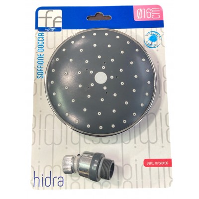 FERIDRAS SOFFIONE DOCCIA TONDO LINEA HIDRA IN ABS CROMATO UGELLI IN CAUCCIU CM. 16