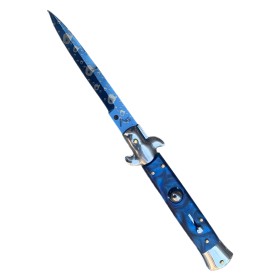 COLTELLO A SCATTO LAMA INOX CON MANICO BLU PERLA CM. 22 COLTELLO A SCATTO LAMA INOX CON MANICO BLU PERLA CM. 22