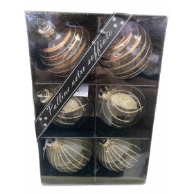 PALLINE PER ALBERO DI NATALE IN VETRO DECORO ORO CM. 8 PZ. 6 PALLINE PER ALBERO DI NATALE IN VETRO DECORO ORO CM. 8 PZ. 6