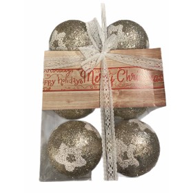 BOX 6 SFERE PALLINE DI NATALE DEC.1808 BIANCO/ORO CM. 9 BOX 6 SFERE PALLINE DI NATALE DEC.1808 BIANCO/ORO CM. 9