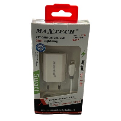 Caricabatterie USB CON CAVO CARICA E TRASMISSIONE DATI PER IPOD IPHONE E IPAD 5W MT. 1