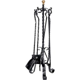 SET ATTREZZI PER CAMINO KIT 5 PEZZI TORTIGLIONE FERRO BATTUTO CON POMELLI OTTONE CM. 70h. SET ATTREZZI PER CAMINO KIT 5 PEZZI TORTIGLIONE FERRO BATTUTO CON POMELLI OTTONE CM. 70h.