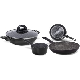 AETERNUM SET 5 PEZZI BATTERIA STONE IN BLACK ANTIADERENTI IN ALLUMINIO AETERNUM SET 5 PEZZI BATTERIA STONE IN BLACK ANTIADERENTI IN ALLUMINIO
