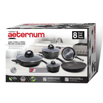 AETERNUM SET 8 PEZZI BATTERIA DA CUCINA ESSENTIAL PETRA BLACK