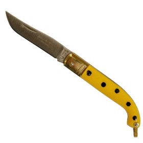 De Luca Coltello zuavo manico giallo coccinellla testine in ottone lama inox cm. 15