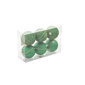 BOX 6 PALLINE SFERE PER ALBERO DI NATALE COLORE VERDE SCURO/ORO CM. 7 BOX 6 PALLINE SFERE PER ALBERO DI NATALE COLORE VERDE SCURO/ORO CM. 7
