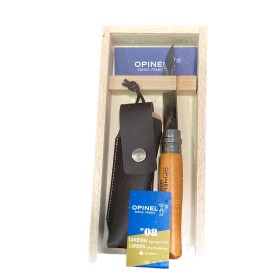 OPINEL WOOD BOX SET COLTELLO CARBONIO N. 8 E FODERO CON SCATOLA IN LEGNO OPINEL WOOD BOX SET COLTELLO CARBONIO N. 8 E FODERO CON SCATOLA IN LEGNO