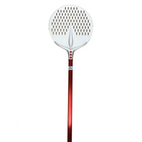 Pala Per pizza Cerutti mod.Tulip in alluminio anodizzato tonda forata cm. 33 con manico cm. 180 Pala Per pizza Cerutti mod.Tulip in alluminio anodizzato tonda forata cm. 33 con manico cm. 180