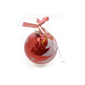 PALLINA SFERA DI VETRO COLORE ROSSO CON DECORO ALBERO CM. 8 PALLINA SFERA DI VETRO COLORE ROSSO CON DECORO ALBERO CM. 8