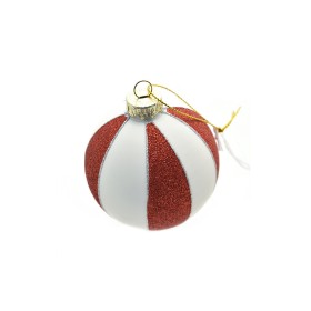 PALLINA SFERA DI VETRO PER ALBERO DI NATALE  BIANCO/ROSSO CM. 8 PALLINA SFERA DI VETRO PER ALBERO DI NATALE  BIANCO/ROSSO CM. 8