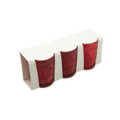 SET 3 BICCHIERI DI VETRO M.T04 COLORE ROSSO ML. 300