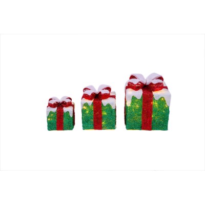 SET 3 PACCHI REGALO CON 35 LED MINILUCI A BATTERIA COLORE VERDE/ROSSO