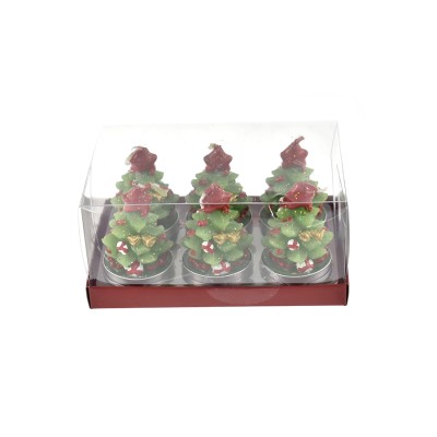 SET 6 CANDELE A FORMA DI  ALBERO COLORE VERDE CM. 3,8