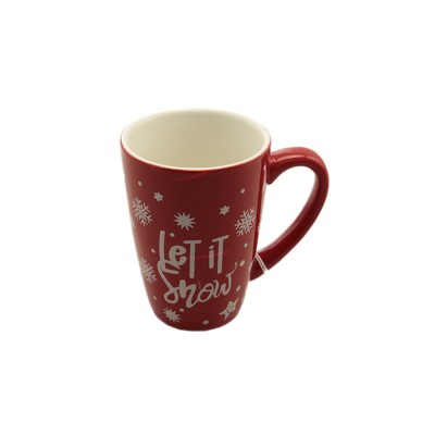 TAZZA DI CERAMICA CON DECORO NATALIZIO COLORE ROSSA CM. 11,5x8,5x11,5