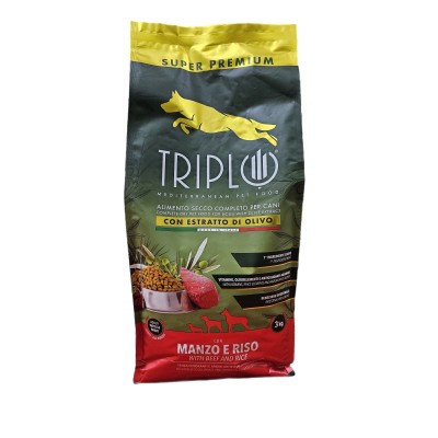 TRIPLO MANGIME PER CANE CROCCHETTE MANZO E RISO KG. 3