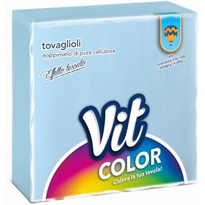 VIT TOVAGLIOLI COLOR A 2 VELI PURA CELLULOSA AZZURRO CM. 33x33 PZ. 25