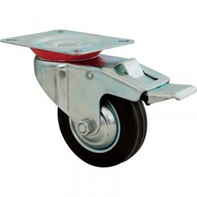 RUOTA A FORCELLA GIREVOLE CON FERMO ZINCATO/GOMMA NERA D.MM 87x27 P.MM 101x84