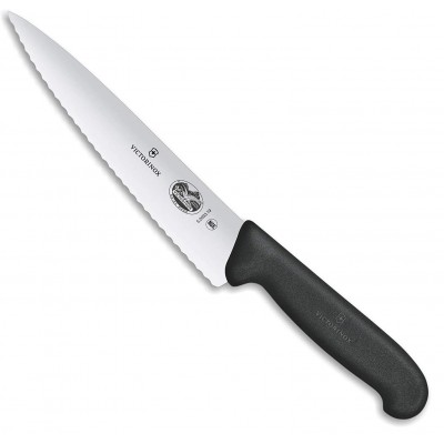 VICTORINOX COLTELLO CUCINA LAMA ONDULATA MANICO NERO LAMA INOX CM. 19