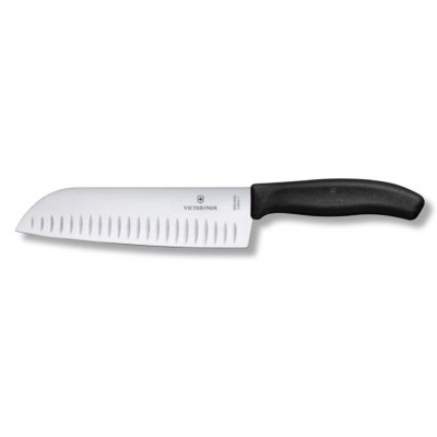 VICTORINOX COLTELLO DA CUCINA SANTOKU CLASSIC MANICO NERO LAMA ALVEOLATO CM. 17