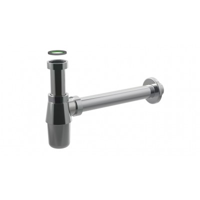 SIFONE A BOTTIGLIA IN OTTONE CROMATO SENZA PILETTA GR. 1 - 1/4 SCARICO 32×250 mm.