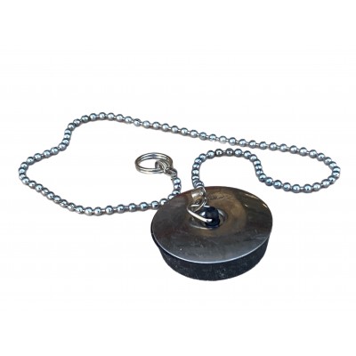 TAPPO IN GOMMA NERA CON CATENELLA PLACCA INOX DIAM. MM. 44