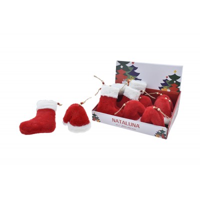 APPENDINO NATALIZIO A FORMA DI CALZA O CAPPELLO CM. 15 DI COLORE ROSSO BIANCO