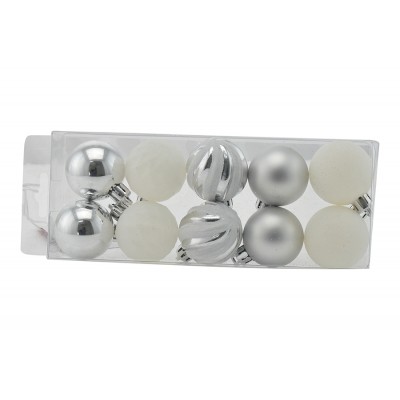 BOX 10 SFERE PALLINE DI NATALE CM. 4 DECORO LUCIDO/MAT COLORE ARGENTO