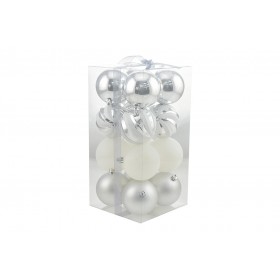 BOX 16 SFERE PALLINE DI NATALE CM. 8 DECORO LUCID/MAT COLORE ARGENTO BOX 16 SFERE PALLINE DI NATALE CM. 8 DECORO LUCID/MAT COLORE ARGENTO