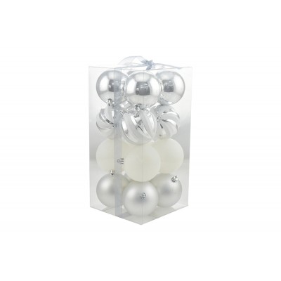 BOX 16 SFERE PALLINE DI NATALE CM. 8 DECORO LUCID/MAT COLORE ARGENTO