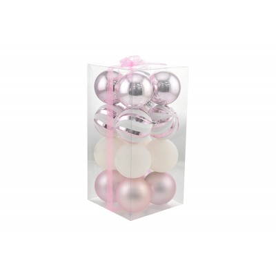 BOX 16 SFERE PALLINE DI NATALE CM. 8 DECORO LUCIDO/MAT COLORE ROSA