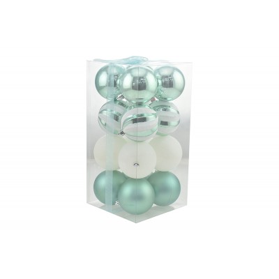 BOX 16 SFERE PALLINE DI NATALE CM. 8 DECORO LUCIDO/MAT COLORE TIFFANY