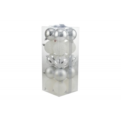 BOX 20 SFERE PALLINE DI NATALE CM. 7 DECORO LUCIDO/MAT COLORE ARGENTO