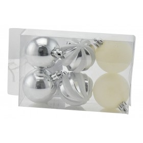 BOX 6 SFERE PALLINE DI NATALE CM. 5 DECORO LUCID/MAT COLORE ARGENTO BOX 6 SFERE PALLINE DI NATALE CM. 5 DECORO LUCID/MAT COLORE ARGENTO
