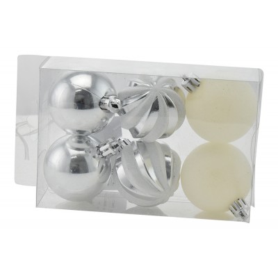 BOX 6 SFERE PALLINE DI NATALE CM. 5 DECORO LUCID/MAT COLORE ARGENTO