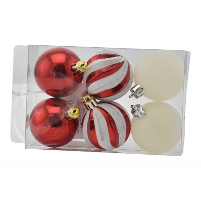 BOX 6 SFERE PALLINE DI NATALE CM. 5 DECORO LUCID/MAT COLORE ROSSO