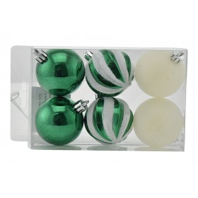 BOX 6 SFERE PALLINE DI NATALE CM. 5 DECORO LUCID/MAT COLORE VERDE BOX 6 SFERE PALLINE DI NATALE CM. 5 DECORO LUCID/MAT COLORE VERDE