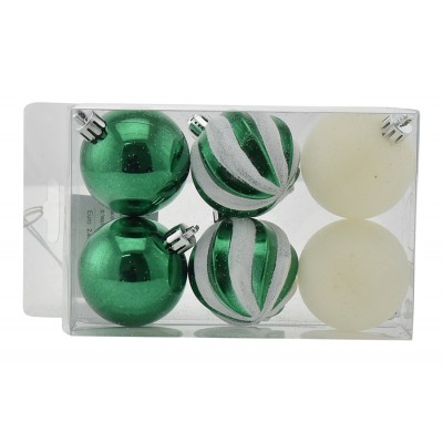 BOX 6 SFERE PALLINE DI NATALE CM. 5 DECORO LUCID/MAT COLORE VERDE