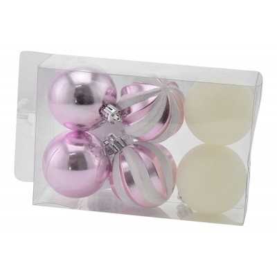 BOX 6 SFERE PALLINE DI NATALE CM. 5 DECORO LUCIDO/MAT COLORE ROSA