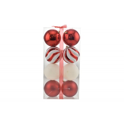 BOX 8 SFERE PALLINE DI NATALE CM. 10 DECORO LUCID/MAT COLORE ROSSO