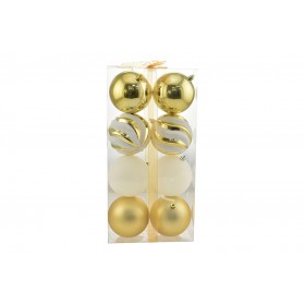 BOX 8 SFERE PALLINE DI NATALE CM. 10 DECORO LUCIDO/MAT COLORE ORO BOX 8 SFERE PALLINE DI NATALE CM. 10 DECORO LUCIDO/MAT COLORE ORO