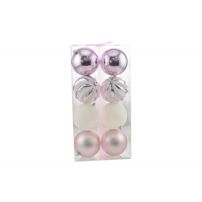 BOX 8 SFERE PALLINE DI NATALE CM. 10 DECORO LUCIDO/MAT COLORE ROSA