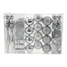BOX MISTO 63 SFERE DI NATALE LUCIDO/MATTO COLORE ARGENTO BOX MISTO 63 SFERE DI NATALE LUCIDO/MATTO COLORE ARGENTO