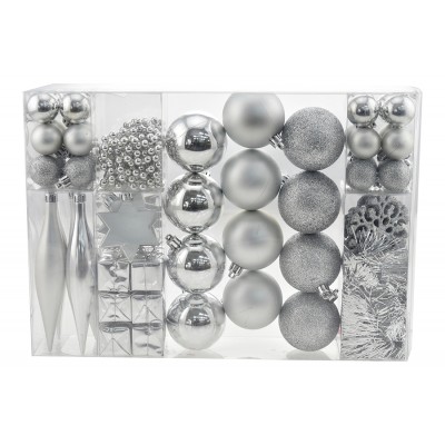 BOX MISTO 63 SFERE DI NATALE LUCIDO/MATTO COLORE ARGENTO