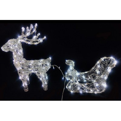 RENNA DI NATALE CON SLITTA LUMINOSA IP44 LUCE BIANCO CM. 90x18x55