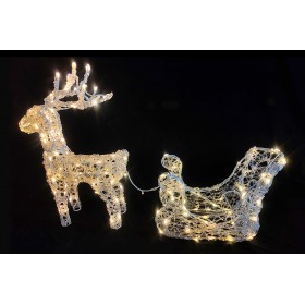 RENNA DI NATALE CON SLITTA LUMINOSA LUCE CALDA CM. 90x18x55 IP44 RENNA DI NATALE CON SLITTA LUMINOSA LUCE CALDA CM. 90x18x55 IP44