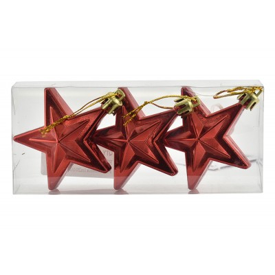 SET 3 PZ APPENDENDINO NATALIZIO A FORMA DI STELLA CM. 14,5x3x7 COLORE ROSSO