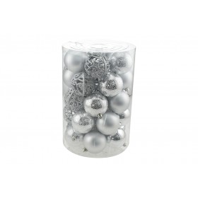 SET 34 PEZZI SFERE PALLINE PER ALBERO DI NATALE CM. 8 COLORE ARGENTO SET 34 PEZZI SFERE PALLINE PER ALBERO DI NATALE CM. 8 COLORE ARGENTO