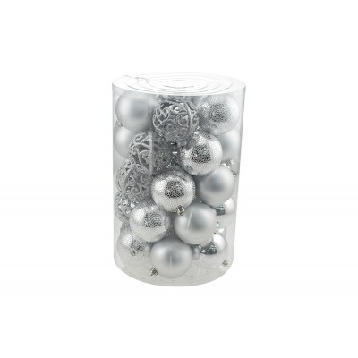 SET 34 PEZZI SFERE PALLINE PER ALBERO DI NATALE CM. 8 COLORE ARGENTO