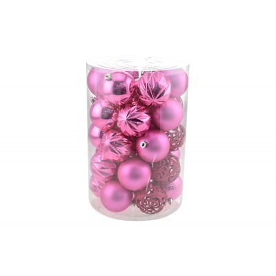 SET 34 PEZZI SFERE PALLINE PER ALBERO DI NATALE CM. 8 COLORE FUXIA