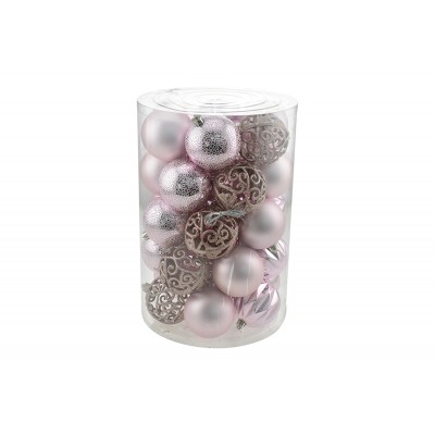 SET 34 PEZZI SFERE PALLINE PER ALBERO DI NATALE CM. 8 COLORE ROSA
